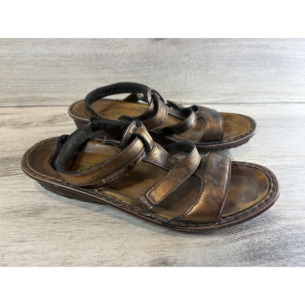 Naot Womens Leather Sandals Cork Strappy Metallic Size 40 EU 9 US